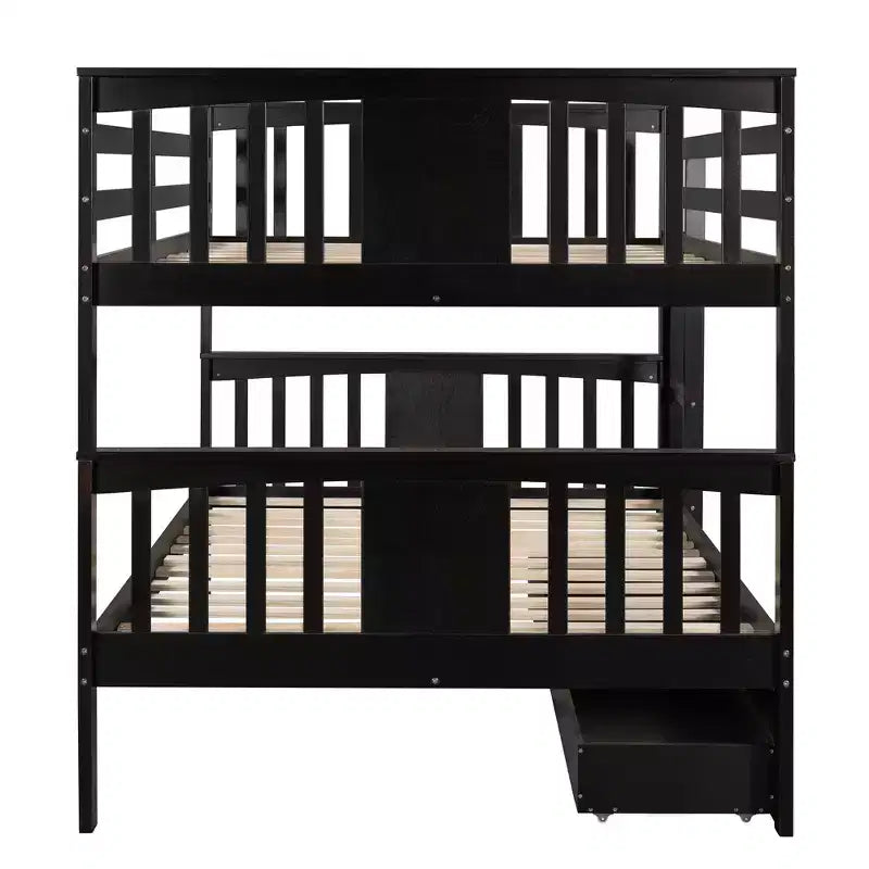 Full over Full Bunk Bed with Drawers, Full Size Wood Bunk Bed Frame for Kids Teens Adults, Can be Convertible to 2 Beds