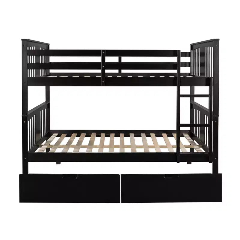 Full over Full Bunk Bed with Drawers, Full Size Wood Bunk Bed Frame for Kids Teens Adults, Can be Convertible to 2 Beds