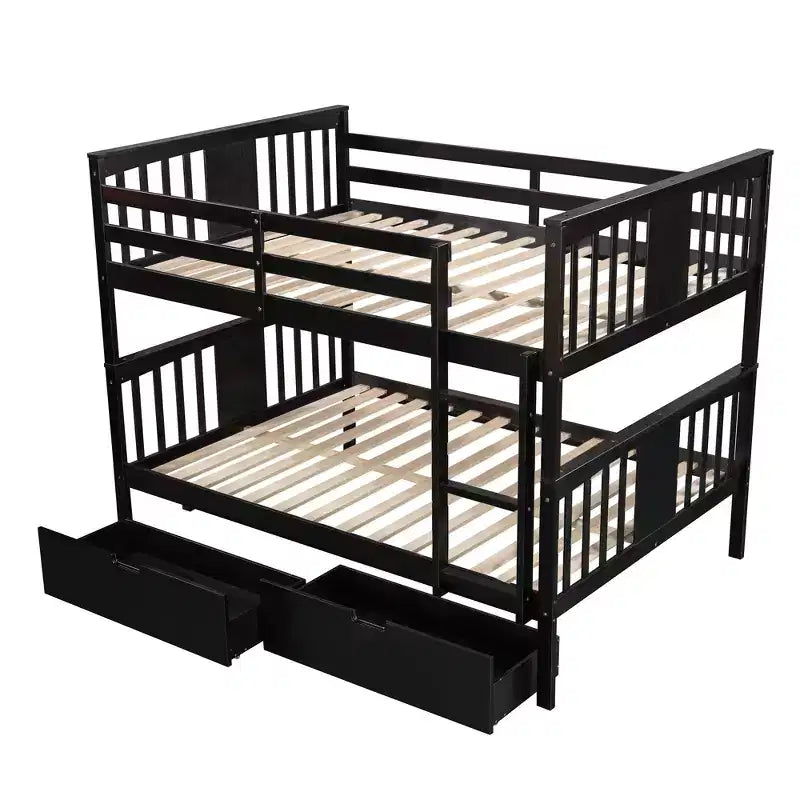 Full over Full Bunk Bed with Drawers, Full Size Wood Bunk Bed Frame for Kids Teens Adults, Can be Convertible to 2 Beds