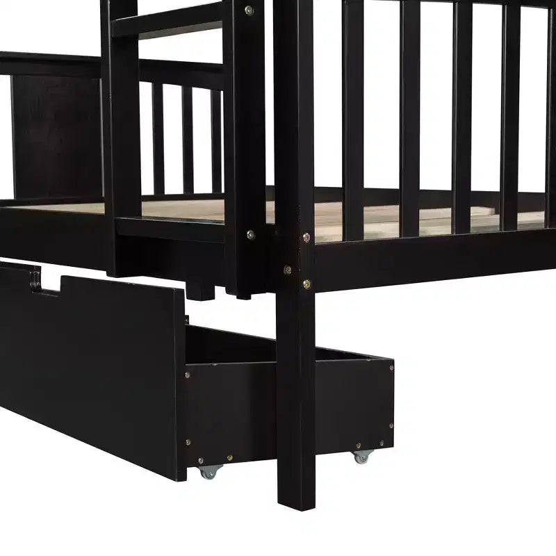 Full over Full Bunk Bed with Drawers, Full Size Wood Bunk Bed Frame for Kids Teens Adults, Can be Convertible to 2 Beds