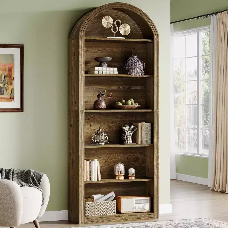 6-Tier Arched Bookshelf, 77.16 Tall Bookcase, Floor Standing Open Display Rack Shelving Unit for Living Room, Home Office