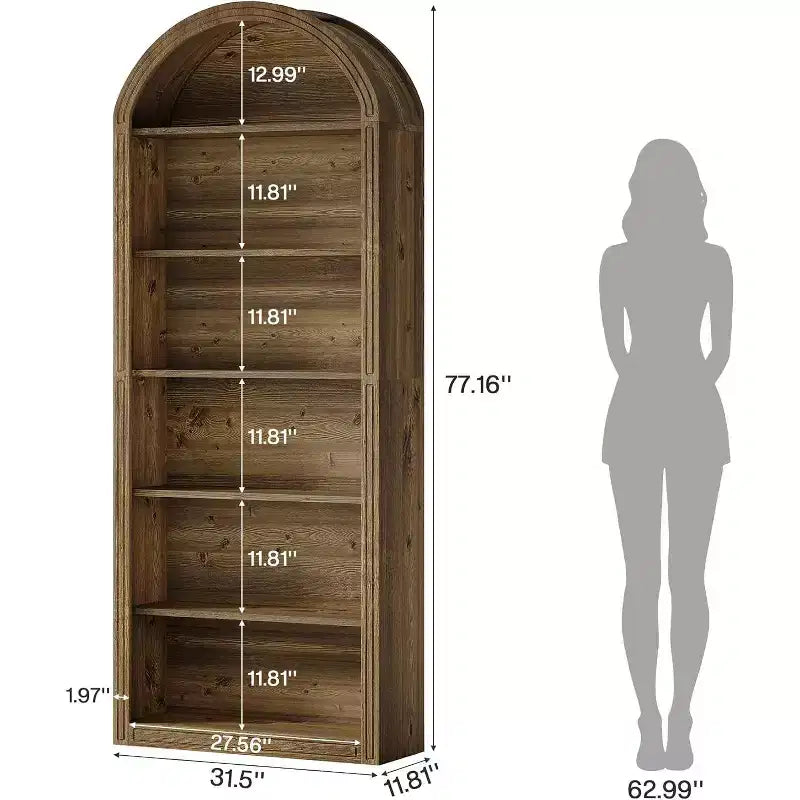 6-Tier Arched Bookshelf, 77.16 Tall Bookcase, Floor Standing Open Display Rack Shelving Unit for Living Room, Home Office