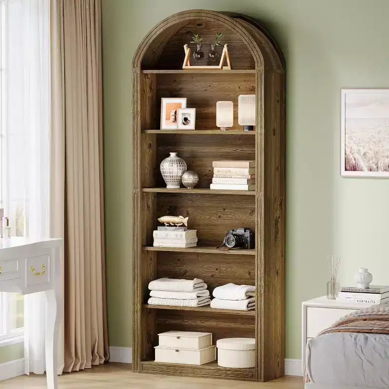 6-Tier Arched Bookshelf, 77.16 Tall Bookcase, Floor Standing Open Display Rack Shelving Unit for Living Room, Home Office