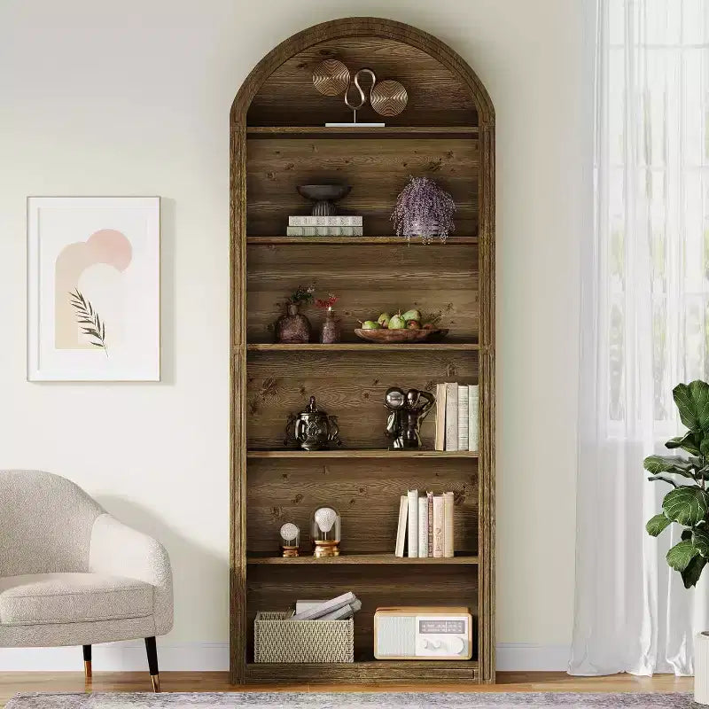 6-Tier Arched Bookshelf, 77.16 Tall Bookcase, Floor Standing Open Display Rack Shelving Unit for Living Room, Home Office