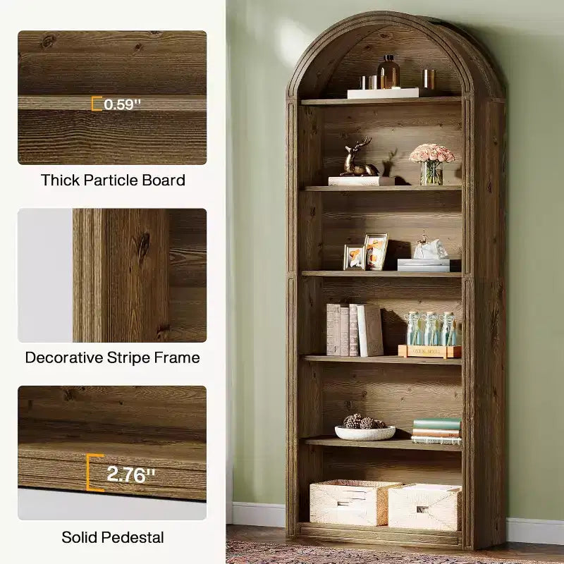6-Tier Arched Bookshelf, 77.16 Tall Bookcase, Floor Standing Open Display Rack Shelving Unit for Living Room, Home Office