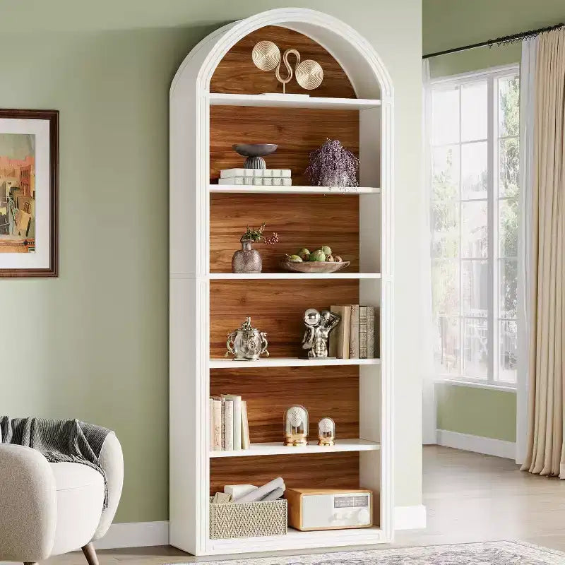 6-Tier Arched Bookshelf, 77.16 Tall Bookcase, Floor Standing Open Display Rack Shelving Unit for Living Room, Home Office