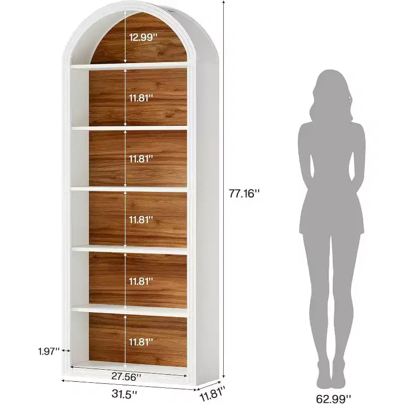 6-Tier Arched Bookshelf, 77.16 Tall Bookcase, Floor Standing Open Display Rack Shelving Unit for Living Room, Home Office