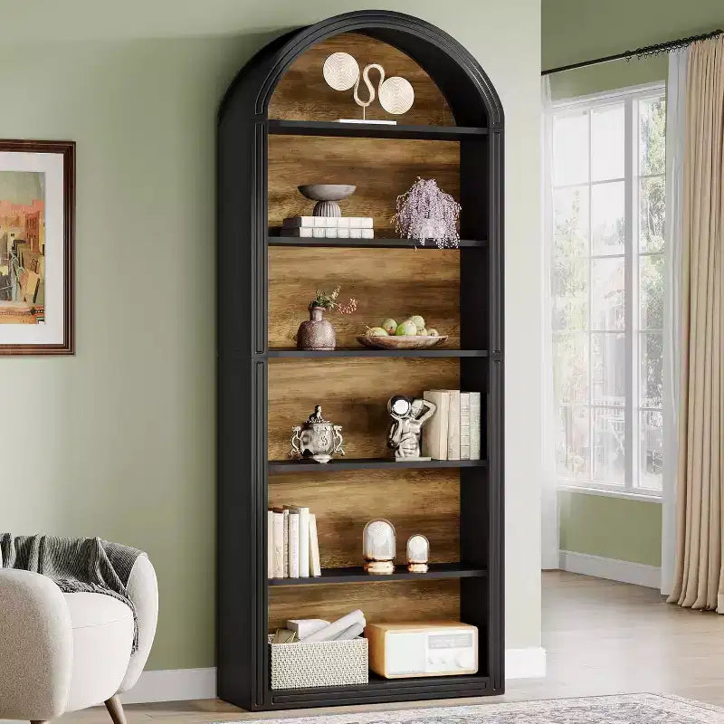 6-Tier Arched Bookshelf, 77.16 Tall Bookcase, Floor Standing Open Display Rack Shelving Unit for Living Room, Home Office