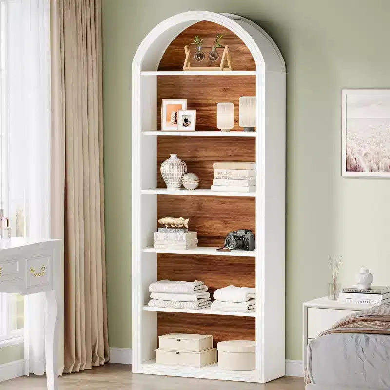 6-Tier Arched Bookshelf, 77.16 Tall Bookcase, Floor Standing Open Display Rack Shelving Unit for Living Room, Home Office