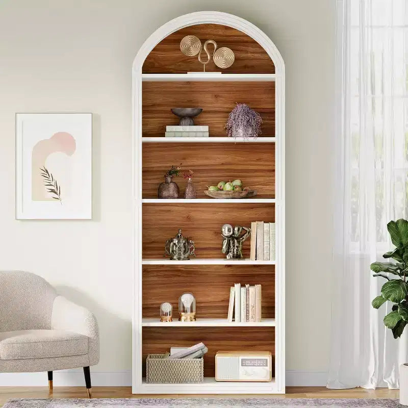 6-Tier Arched Bookshelf, 77.16 Tall Bookcase, Floor Standing Open Display Rack Shelving Unit for Living Room, Home Office