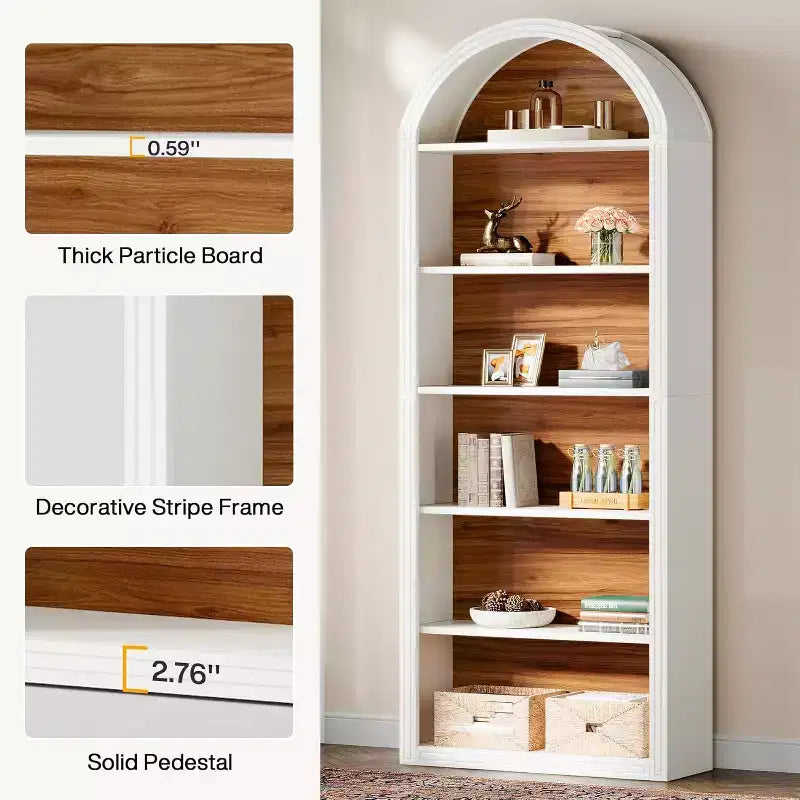 6-Tier Arched Bookshelf, 77.16 Tall Bookcase, Floor Standing Open Display Rack Shelving Unit for Living Room, Home Office