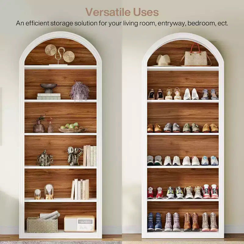 6-Tier Arched Bookshelf, 77.16 Tall Bookcase, Floor Standing Open Display Rack Shelving Unit for Living Room, Home Office