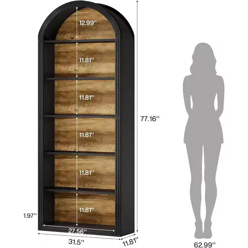 6-Tier Arched Bookshelf, 77.16 Tall Bookcase, Floor Standing Open Display Rack Shelving Unit for Living Room, Home Office