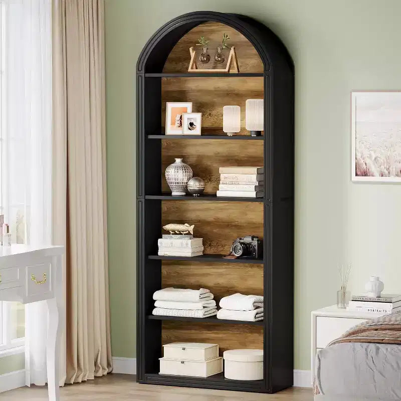 6-Tier Arched Bookshelf, 77.16 Tall Bookcase, Floor Standing Open Display Rack Shelving Unit for Living Room, Home Office