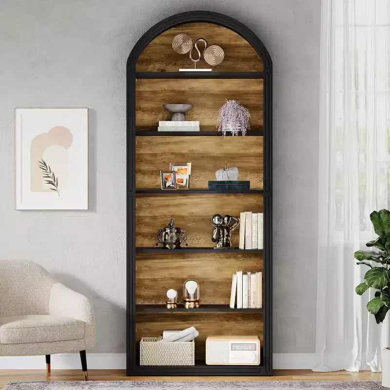 6-Tier Arched Bookshelf, 77.16 Tall Bookcase, Floor Standing Open Display Rack Shelving Unit for Living Room, Home Office