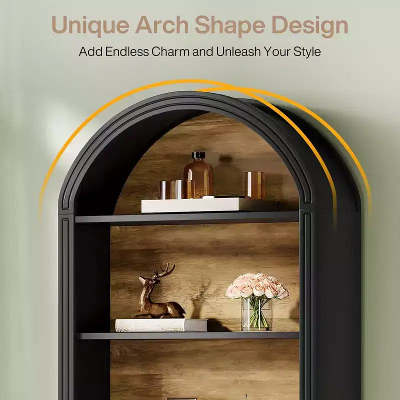 6-Tier Arched Bookshelf, 77.16 Tall Bookcase, Floor Standing Open Display Rack Shelving Unit for Living Room, Home Office