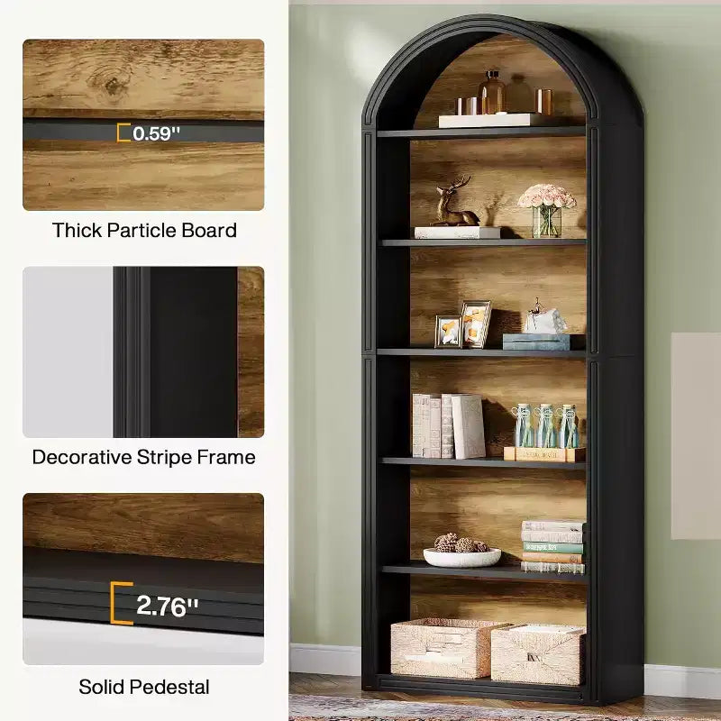 6-Tier Arched Bookshelf, 77.16 Tall Bookcase, Floor Standing Open Display Rack Shelving Unit for Living Room, Home Office