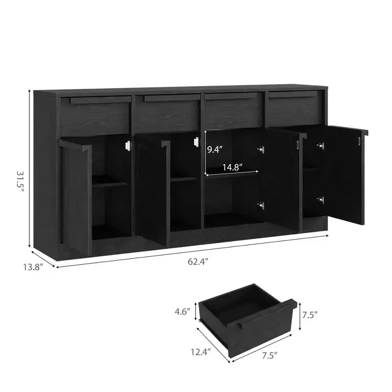 Sideboard Buffet Cabinet with 2/4 Drawers 31.5/62 Large Coffee Cabinet with Storage, Modern Storage Buffet Table for Kitchen & Dining Room