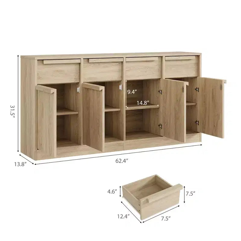 Sideboard Buffet Cabinet with 2/4 Drawers 31.5/62 Large Coffee Cabinet with Storage, Modern Storage Buffet Table for Kitchen & Dining Room
