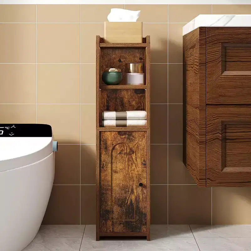 Dcolora Bathroom Storage Cabinet, Corner Floor Cabinet with Doors and Adjustable Shelf, Narrow Toilet Paper Cabinets