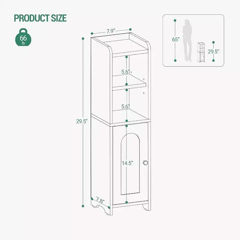 Bathroom Storage Cabinet, Corner Floor Cabinet with Doors and Adjustable Shelf, Narrow Toilet Paper Cabinets