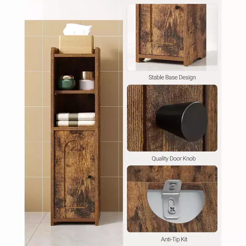 Bathroom Storage Cabinet, Corner Floor Cabinet with Doors and Adjustable Shelf, Narrow Toilet Paper Cabinets
