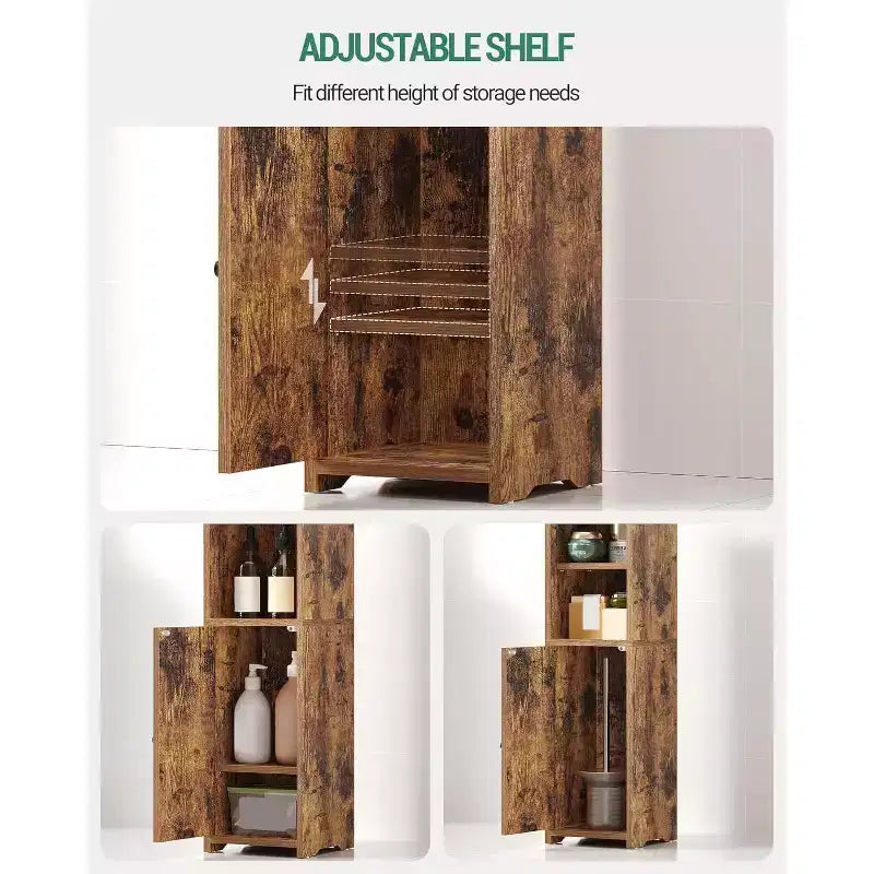 Bathroom Storage Cabinet, Corner Floor Cabinet with Doors and Adjustable Shelf, Narrow Toilet Paper Cabinets