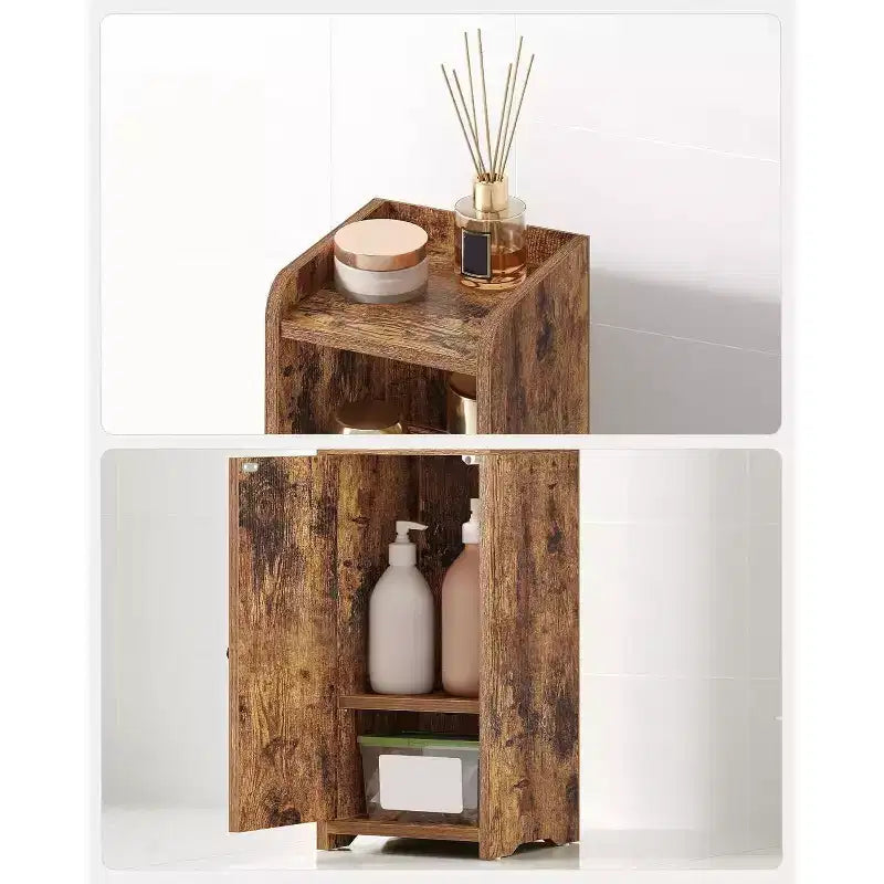 Bathroom Storage Cabinet, Corner Floor Cabinet with Doors and Adjustable Shelf, Narrow Toilet Paper Cabinets
