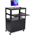 Av Cart with Lockable Cabinet, Height Adjustable 24-42, Non-Slip Mat, 100 Lbs Capacity