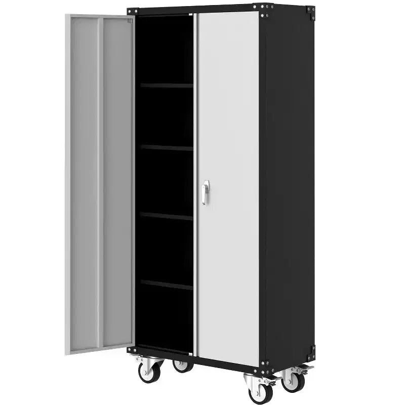 Metal Storage Cabinet on Wheels 72 C Lockable Rolling Storage with 4 Adjustable Shelves