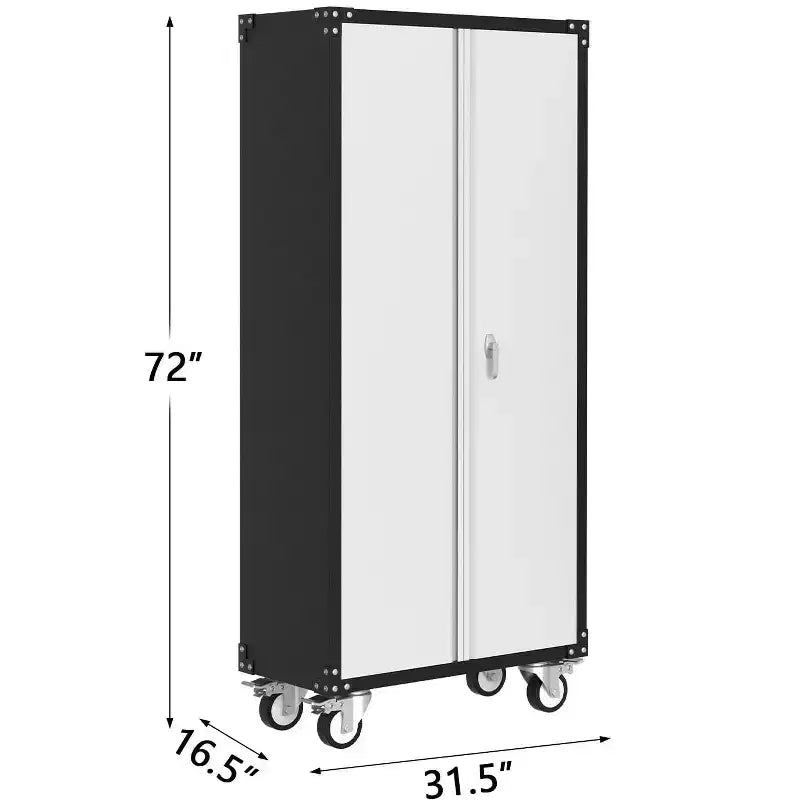 Metal Storage Cabinet on Wheels 72 C Lockable Rolling Storage with 4 Adjustable Shelves