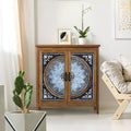 Captiva Designs 2-Door Accent Distressed Storage Cabinet with Blue and White Porcelain Pattern for Entryway Living Room