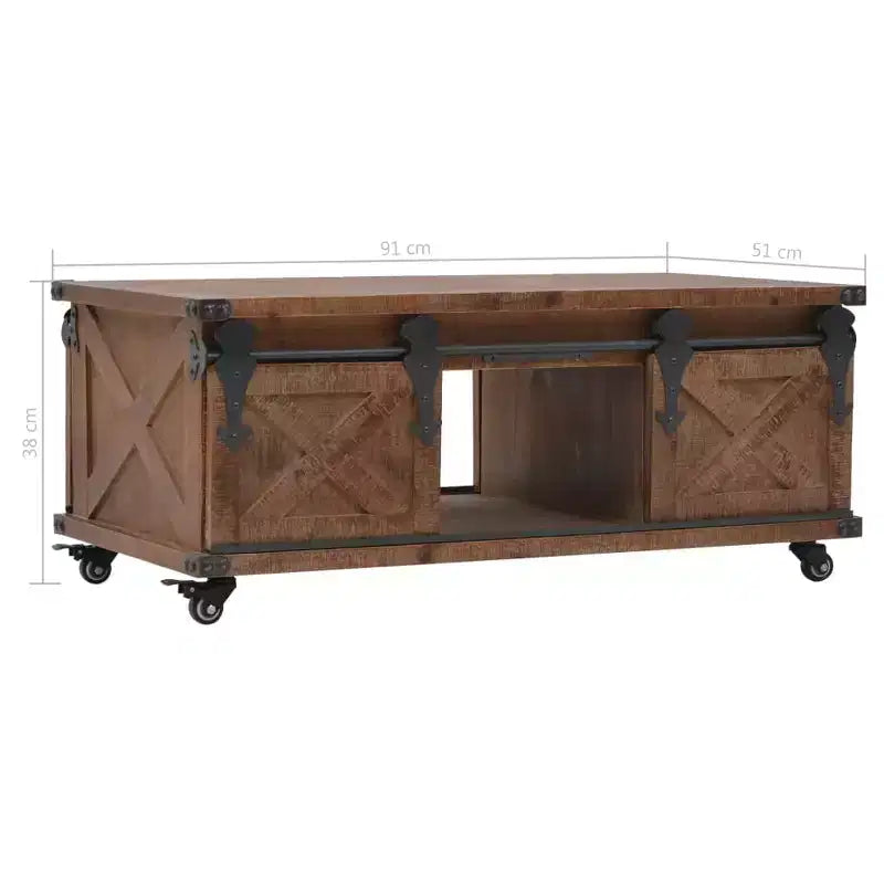 Coffee Table Brown Solid fir wood, MDF, steel 35.8 x 20.1 x 15.0 in