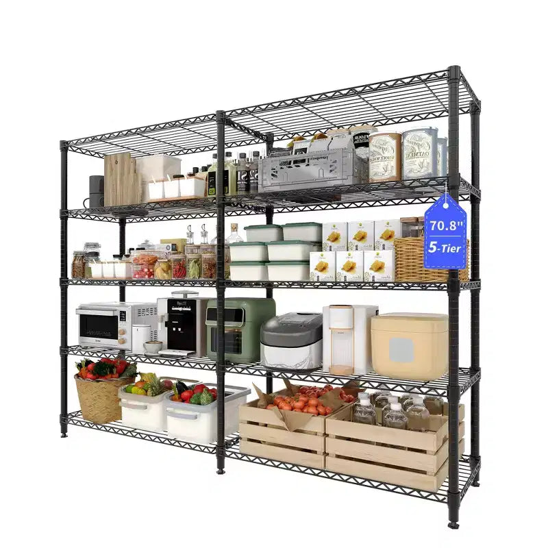5-Tier Storage Shelves Metal Shelving Unit, Adjustable Wire Shelves Heavy Duty Standing Garage Shelving Racks