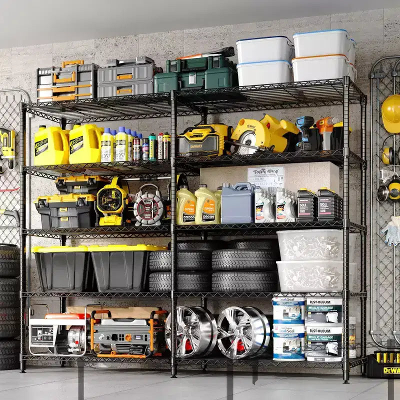 5-Tier Storage Shelves Metal Shelving Unit, Adjustable Wire Shelves Heavy Duty Standing Garage Shelving Racks