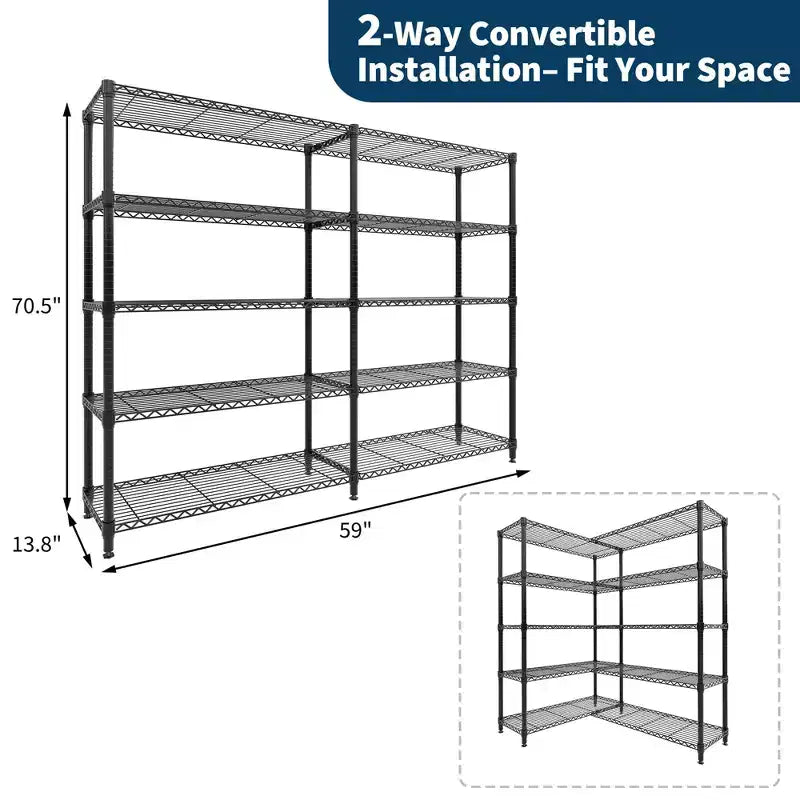 5-Tier Storage Shelves Metal Shelving Unit, Adjustable Wire Shelves Heavy Duty Standing Garage Shelving Racks
