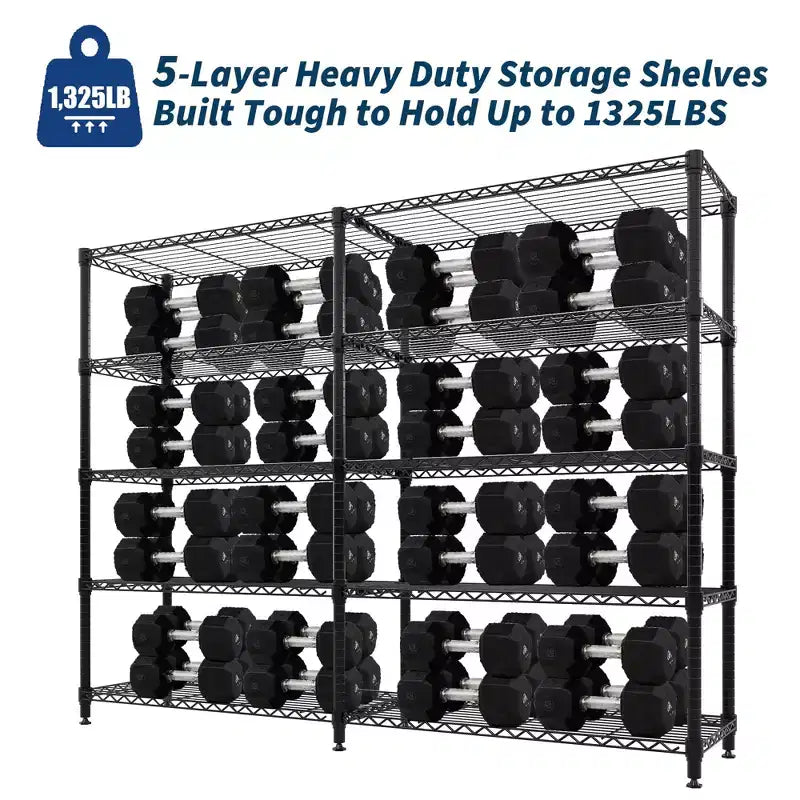 5-Tier Storage Shelves Metal Shelving Unit, Adjustable Wire Shelves Heavy Duty Standing Garage Shelving Racks