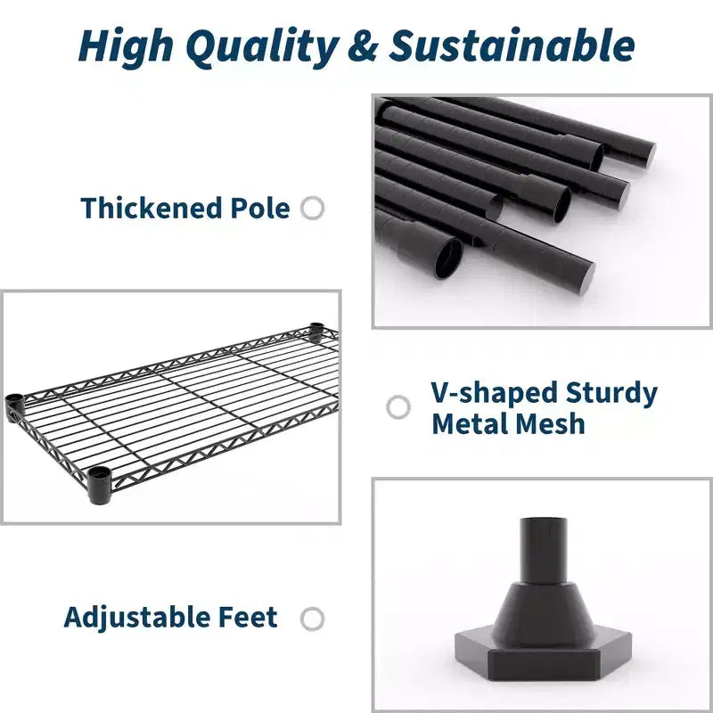 5-Tier Storage Shelves Metal Shelving Unit, Adjustable Wire Shelves Heavy Duty Standing Garage Shelving Racks