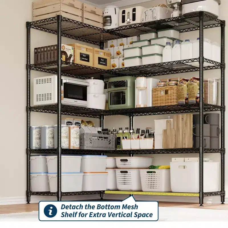 5-Tier Storage Shelves Metal Shelving Unit, Adjustable Wire Shelves Heavy Duty Standing Garage Shelving Racks