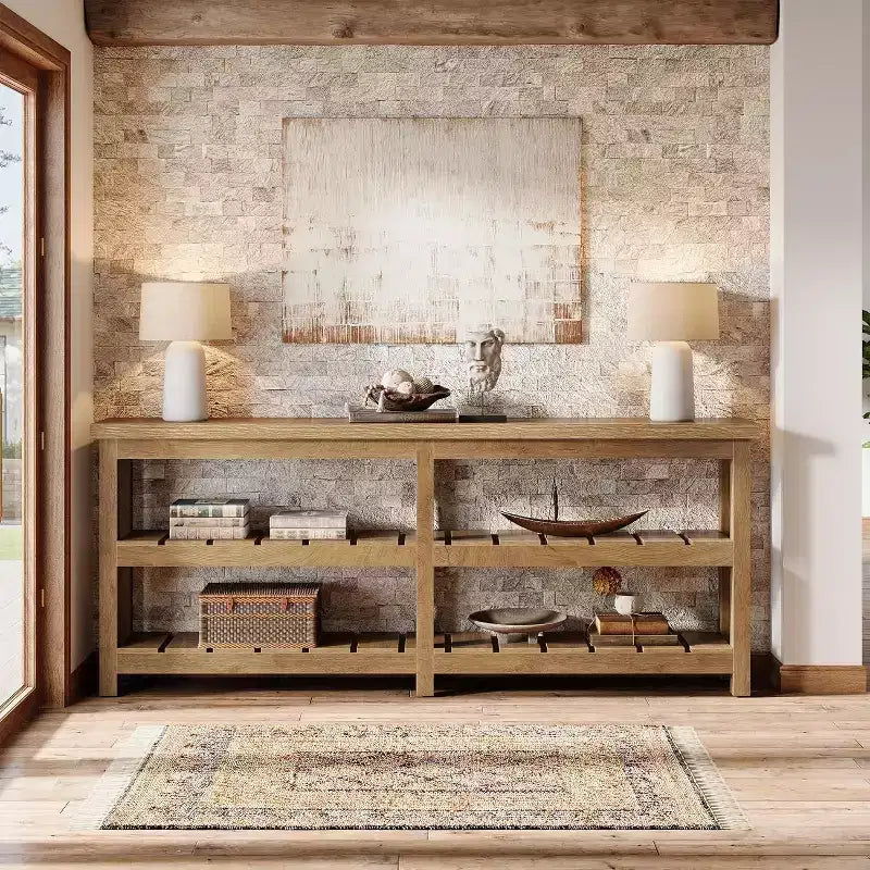 Tribesigns 70.86 Extra Long Console Table, Farmhouse 3-Tier Entryway Table, Wood Sofa Table Behind Couch for Living Room, Hallway, Foyer