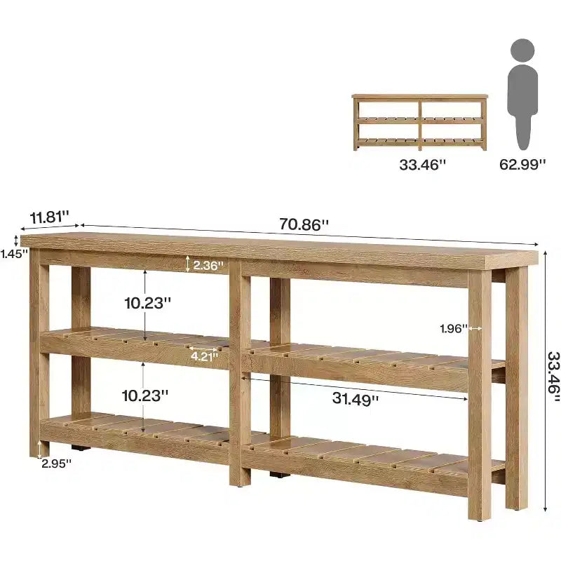 70.86 Extra Long Console Table, Farmhouse 3-Tier Entryway Table, Wood Sofa Table Behind Couch for Living Room, Hallway, Foyer