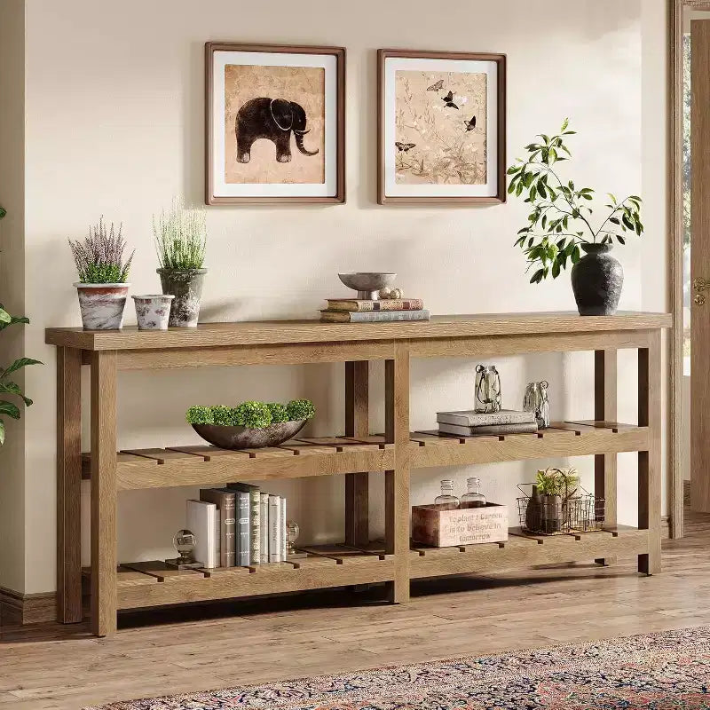 70.86 Extra Long Console Table, Farmhouse 3-Tier Entryway Table, Wood Sofa Table Behind Couch for Living Room, Hallway, Foyer