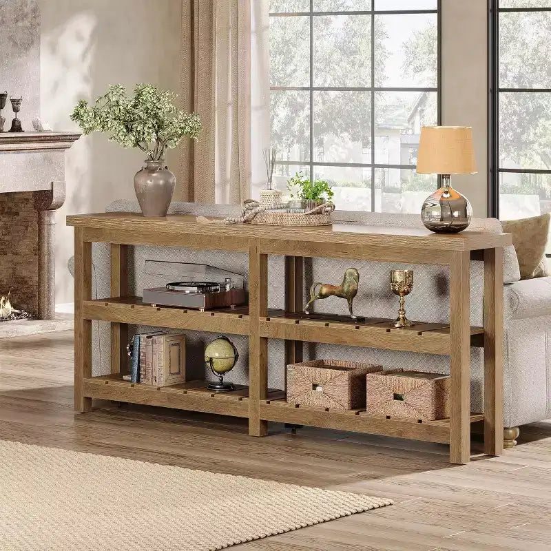 70.86 Extra Long Console Table, Farmhouse 3-Tier Entryway Table, Wood Sofa Table Behind Couch for Living Room, Hallway, Foyer