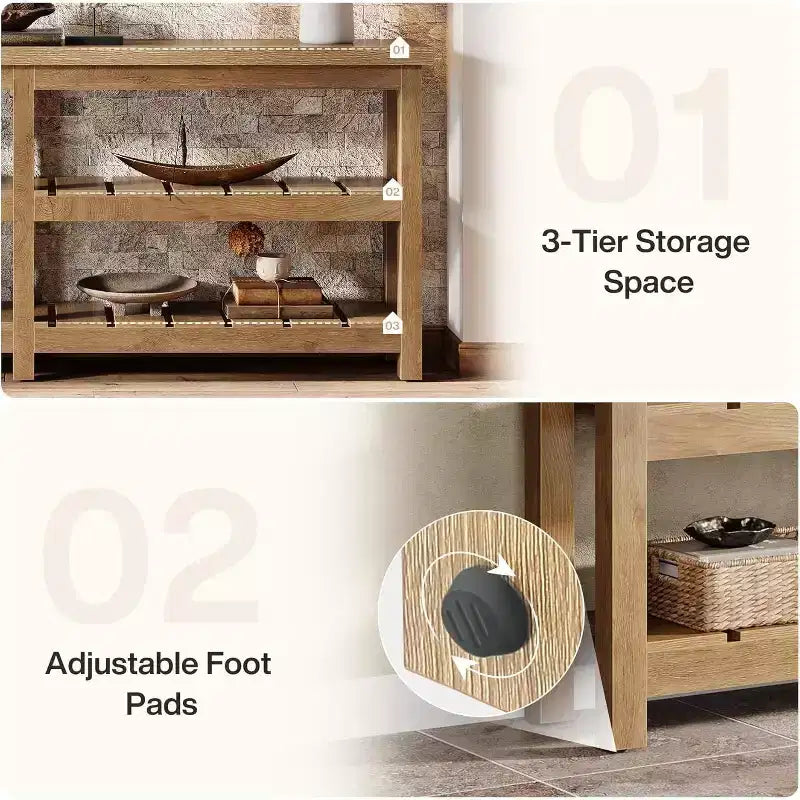 70.86 Extra Long Console Table, Farmhouse 3-Tier Entryway Table, Wood Sofa Table Behind Couch for Living Room, Hallway, Foyer