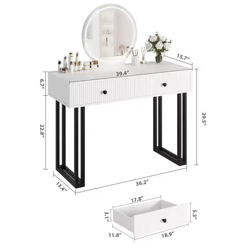 Vanity Desk with Mirror and Lights - 3 Colors LED Lights, Plenty of Storage Space, Modern Design, Quality Materials and Solid Construction