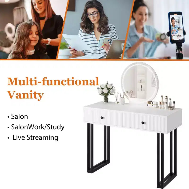 Vanity Desk with Mirror and Lights - 3 Colors LED Lights, Plenty of Storage Space, Modern Design, Quality Materials and Solid Construction