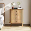 4 Drawer Dressers, Chest of Drawers for Bedroom, Nightstand, Spacious Storage Boho Wicker Dresser with Matte Black Handles and Wood Legs