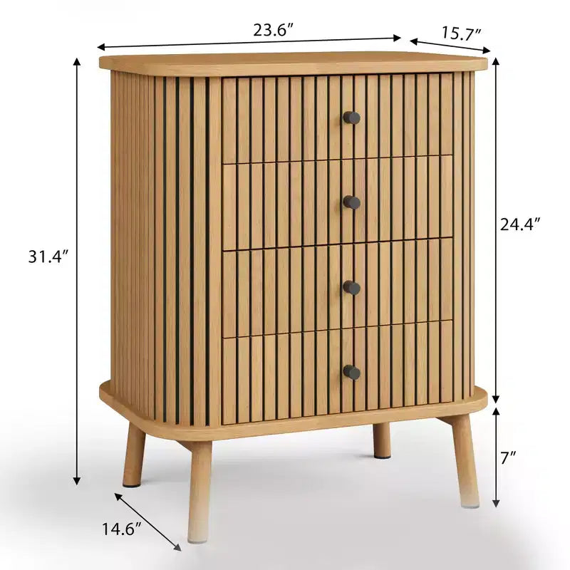 4 Drawer Dressers, Chest of Drawers for Bedroom, Nightstand, Spacious Storage Boho Wicker Dresser with Matte Black Handles and Wood Legs