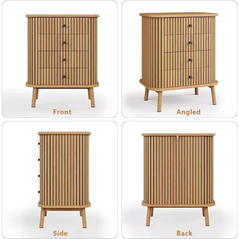 4 Drawer Dressers, Chest of Drawers for Bedroom, Nightstand, Spacious Storage Boho Wicker Dresser with Matte Black Handles and Wood Legs