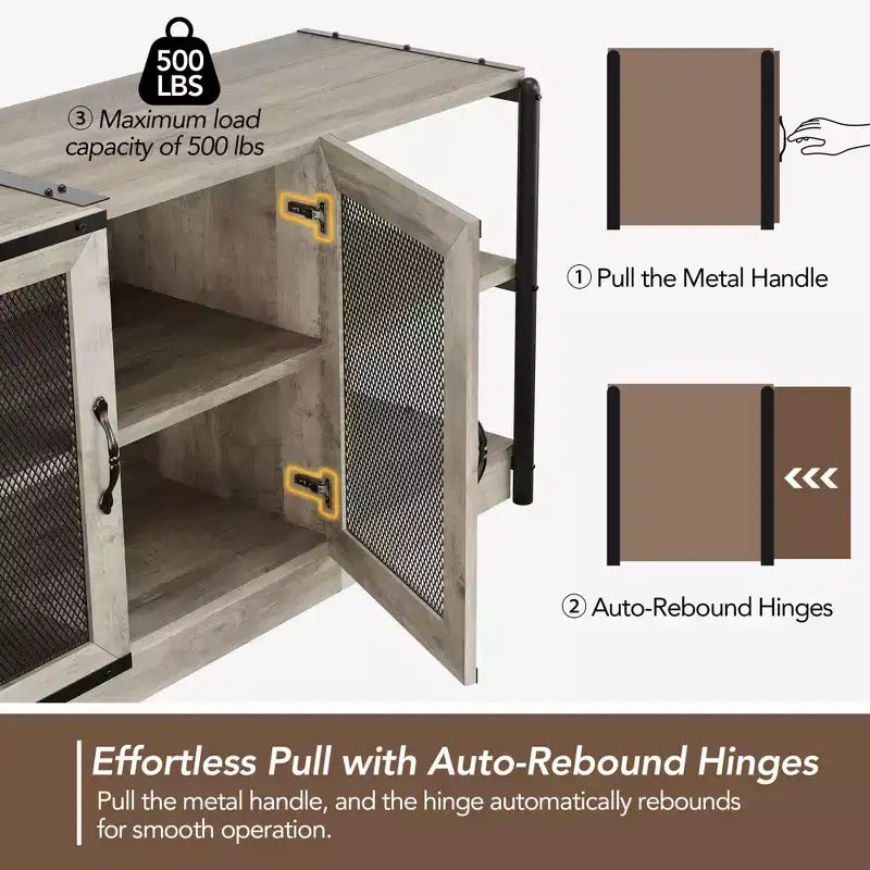 Industrial Farmhouse TV Stand with 2 Mesh Doors, Entertainment Center for 73-80 Inch TV, Sturdy Media Console with Adjustable Shelves, Storage Cabinet